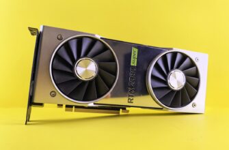 A close up of a video card on a yellow background