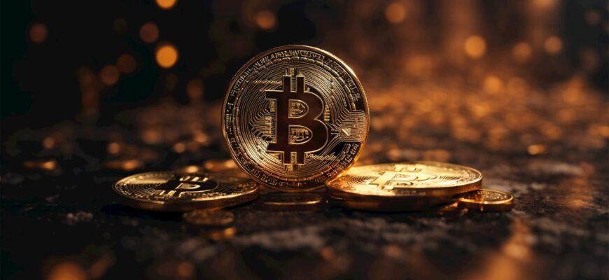 a bitcoin sitting on top of a pile of gold coins